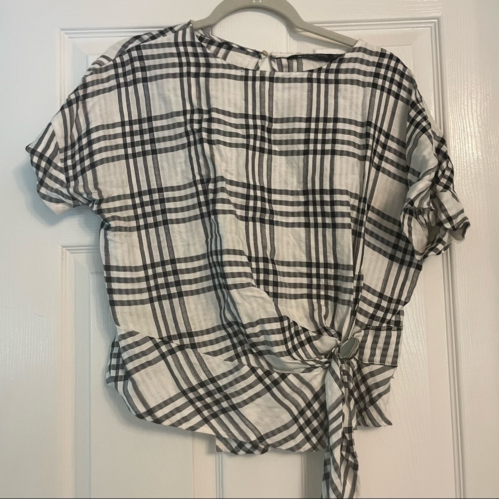 Zara Gingham Short Sleeve Top